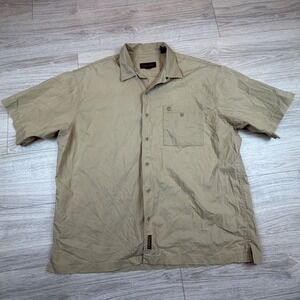 Vintage Y2K Timberland Trek Travel Mens XL Tan Short Sleeve Button Up Shirt